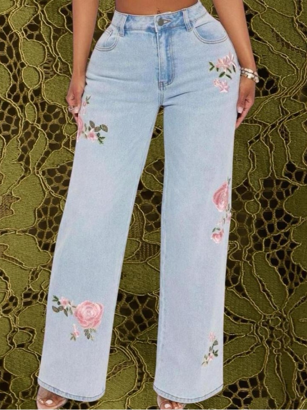 Fashion Nova Light Blue Floral Wide Leg Pants